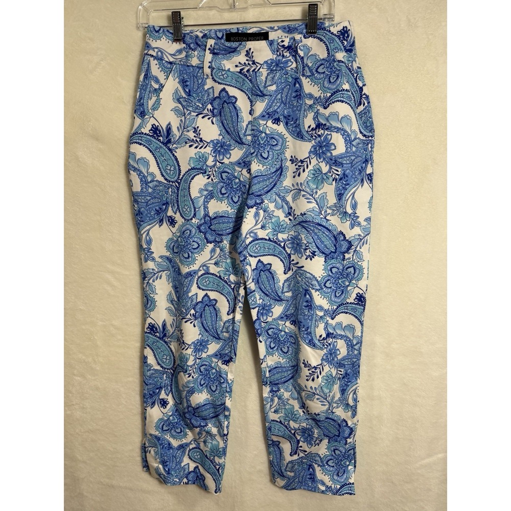 Boston Proper  Blue & White Paisley‎ Womens Pants Size 10 26" Inseam